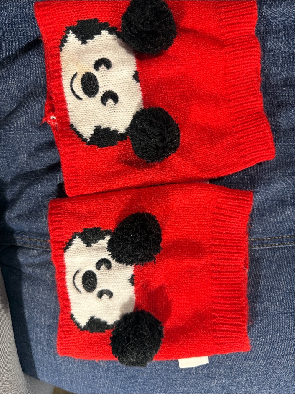 Disney Red Knit Mickey Face Boot Toppers with Black Pom Ears - Pair